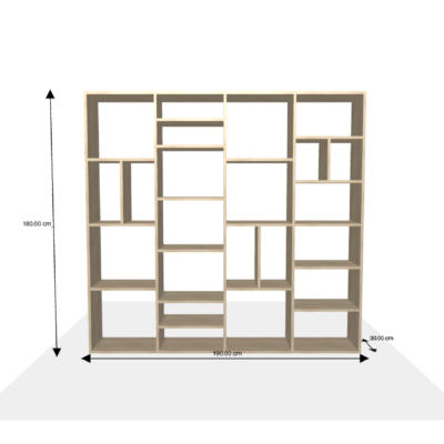 Meuble sur-mesure selon votre configuration : testbiblio - Rangement destructuré-Dimensions L=190 cm H=180 cm P=30 cm