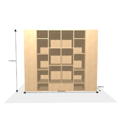 Meuble sur-mesure selon votre configuration : 1-Biblio - Rangement destructuré-Dimensions L=201.4 cm H=170.5 cm P=46.9 cm