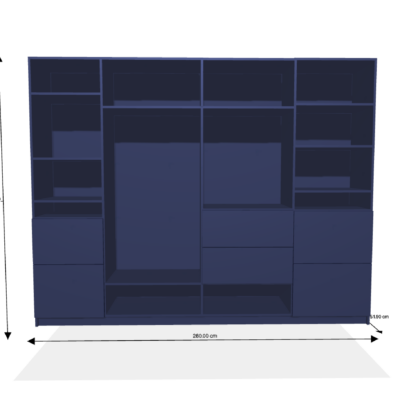 Meuble sur-mesure selon votre configuration : biblio - Rangement destructuré-Dimensions L=280 cm H=220.3 cm P=50 cm