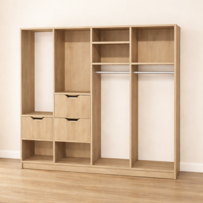 Dressing sur-mesure sans portes naturel