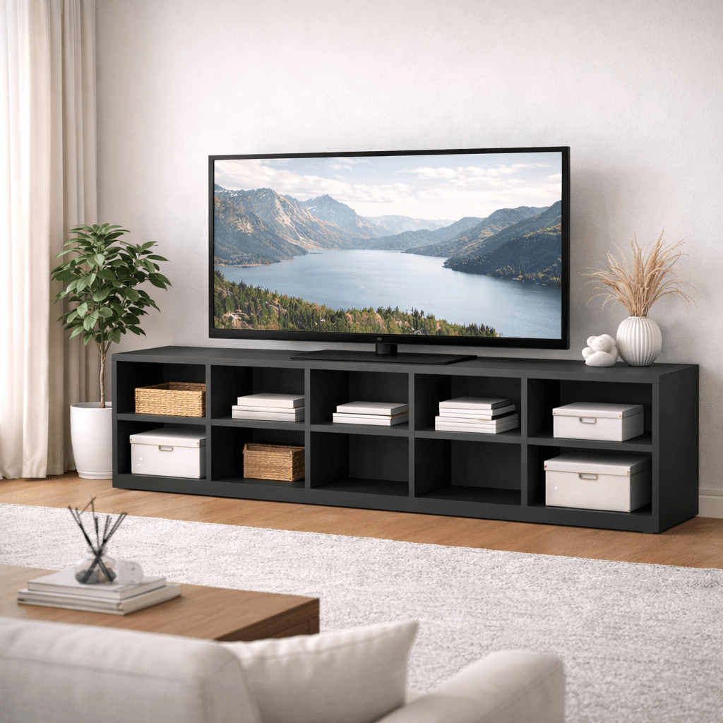 MTV5-2 (1) Meuble tv sur mesure 8 rangements