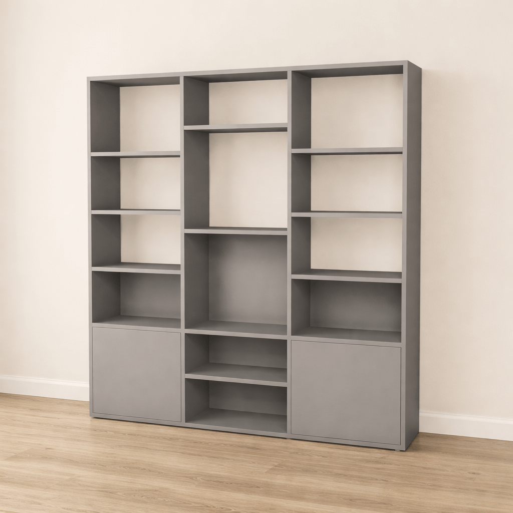 Bibliothèque sur mesure grise personnalisable