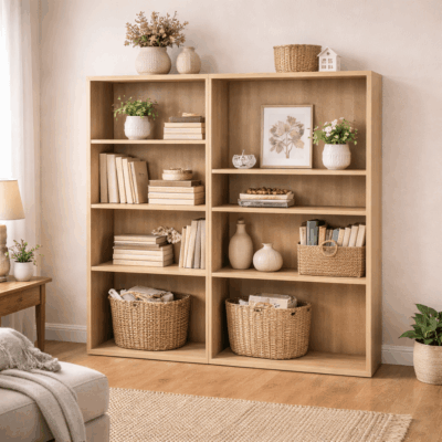 Bibliothèque sur mesure bois clair grande taille