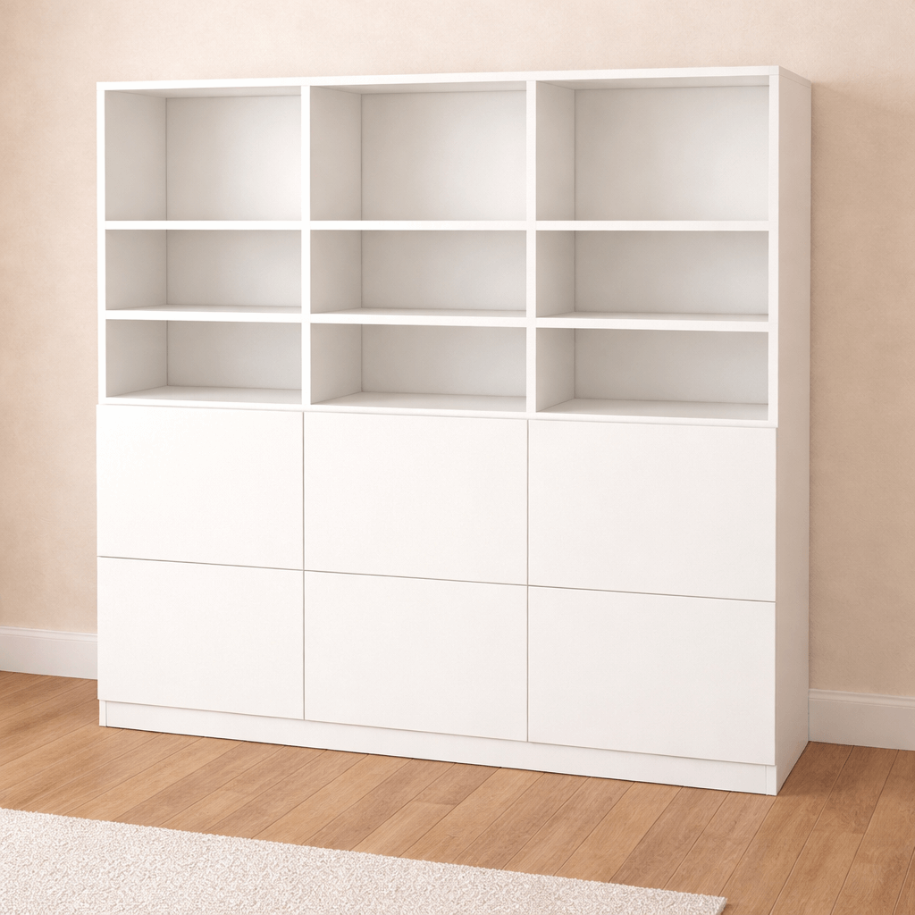 Bibliothèque sur mesure blanche triple rangée