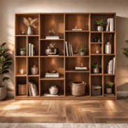 Bibliothèque sur mesure rangement bois moderne