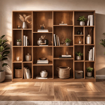Bibliothèque sur mesure rangement bois moderne