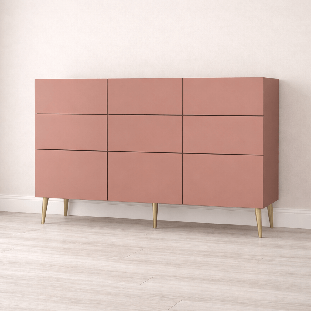 commode9-1 Commode sur mesure rose 9 placards sur pieds