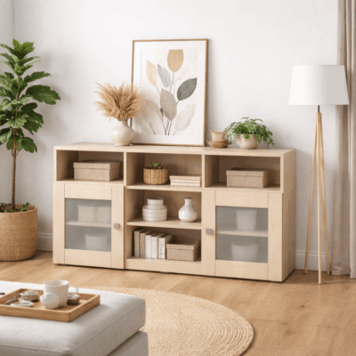 Commode sur mesure avec caissons et portes vitrées